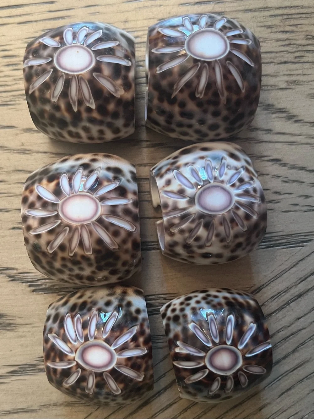 Vintage Tiger Cowrie Shell Napkin Rings set of 6